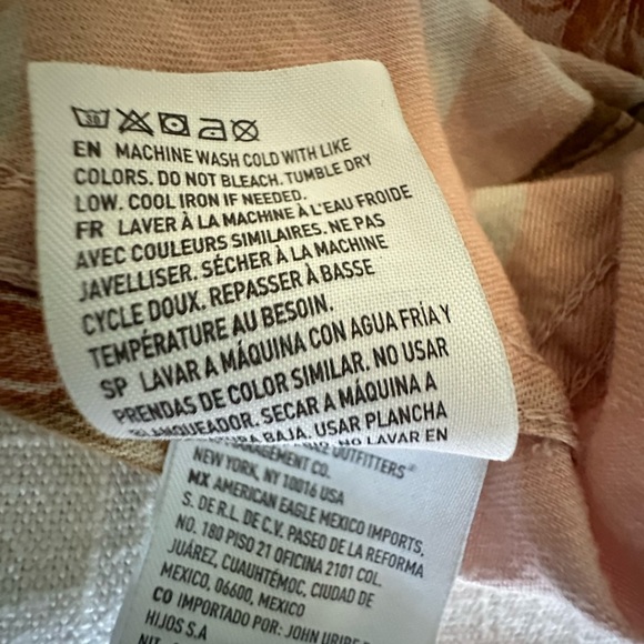 American Eagle Mens XL Shirt Pink Cotton Linen Short Sleeve Button Floral - Picture 8 of 9